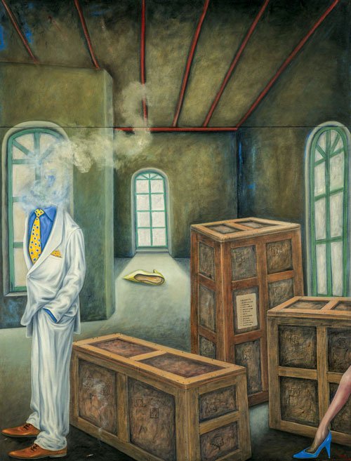 Rafael Díaz pintor de los hombres de humo. 4 Exportación clandestina, óleo sobre lona.