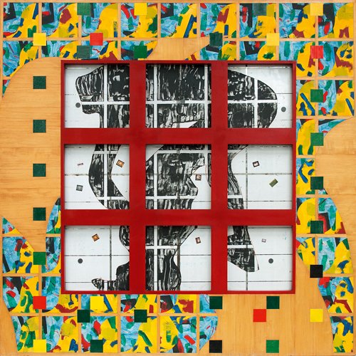 Salas y el arte de la abstracción. 5 aeiou, Variación 3, mixta sobre tela, madera y metal, 1992.