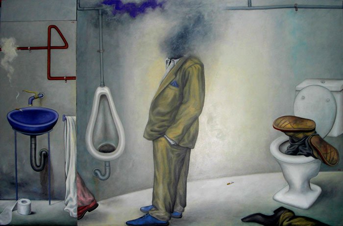 Rafael Díaz pintor de los hombres de humo. 6 Decisiones a tiempo, óleo sobre tela.