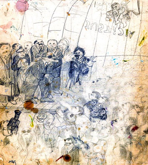 Rafael Díaz pintor de los hombres de humo. 1 Parlamento, dibujo sobre papel.