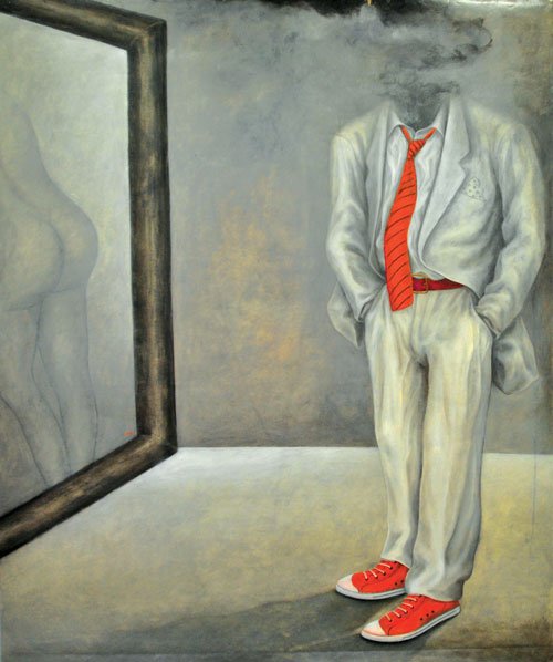 Rafael Díaz pintor de los hombres de humo. 3 Caballero con zapatos rojos.