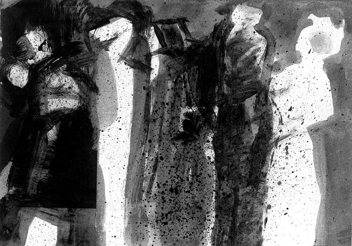 Rafael Díaz pintor de los hombres de humo. 5 Figura humana, acrílico sobre papel.