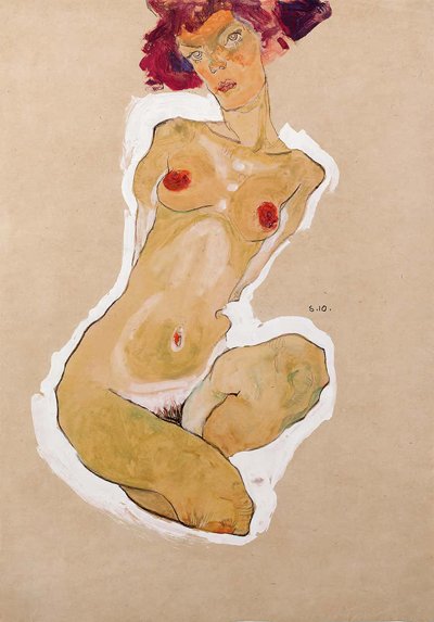 Klimt, Schiele, Wagner y Moser. 5 SQUATTING FEMALE NUDE, 1910.