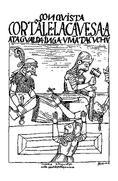 La búsqueda de El Dorado. 1 La muerte de Atahualpa (dibujo de Guamán Poma de Ayala) significó la premura por esconder los tesoros incas.