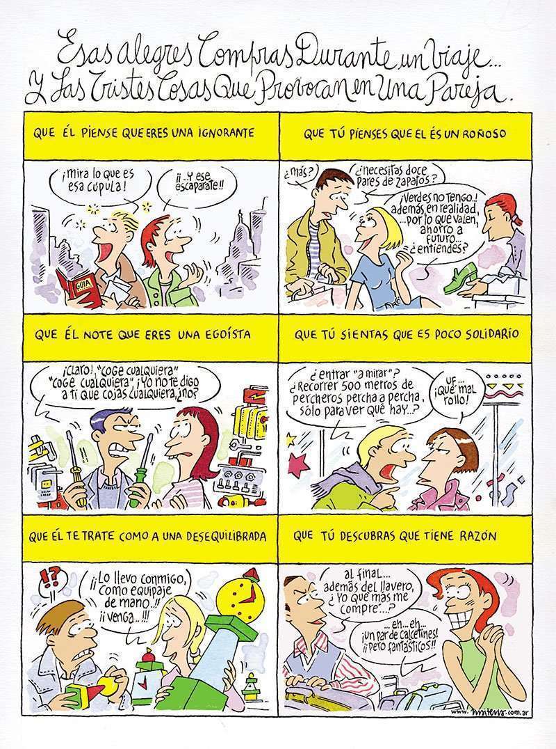 Esas alegres compras durante un viaje... y las tristes cosas que provocan en una pareja 1 Las compras en un viaje pueden provocar disgustos en la pareja.