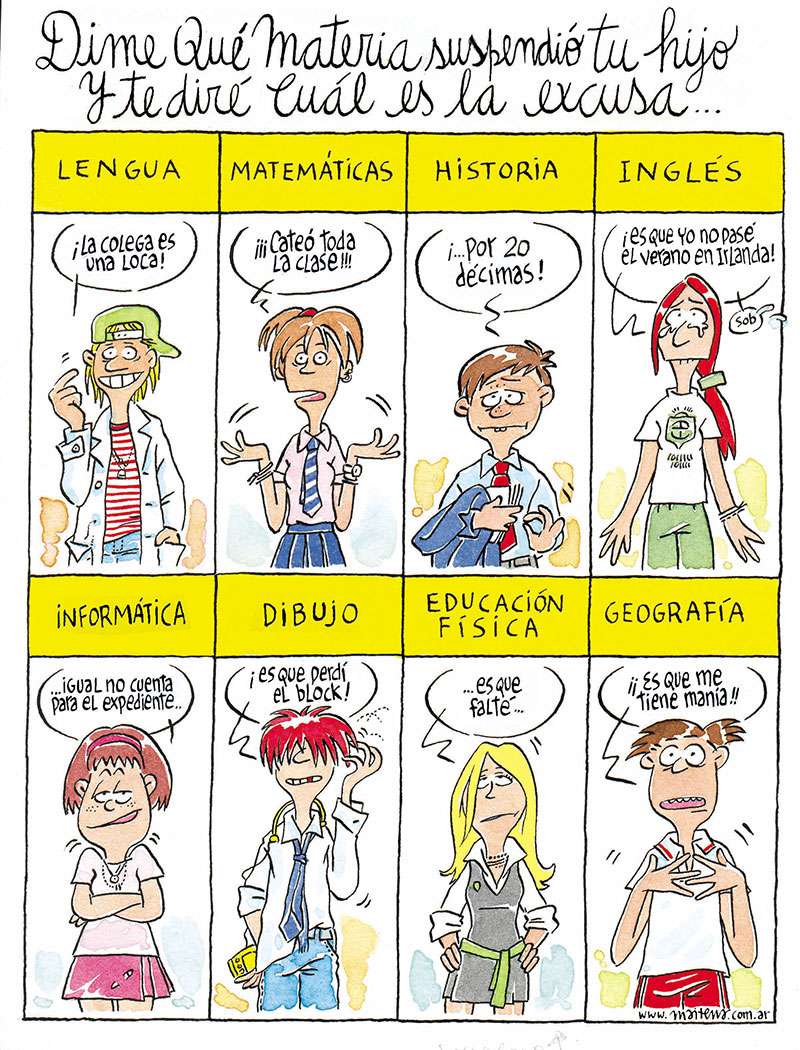 Dime qué materia suspendió tu hijo y te diré cuál es la excusa 1 Caricatura de Maitena