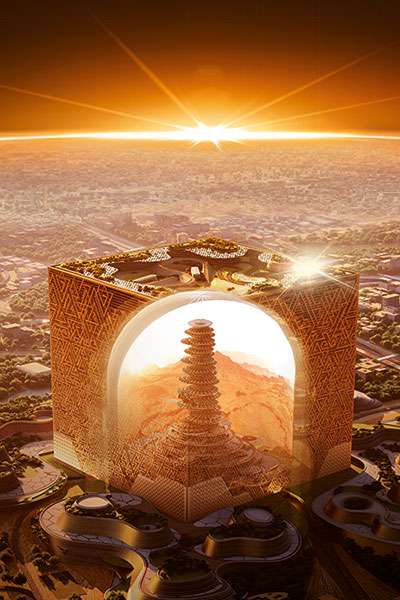 Puerta de entrada a otro mundo 2 Mukaab Arabia Saudita.